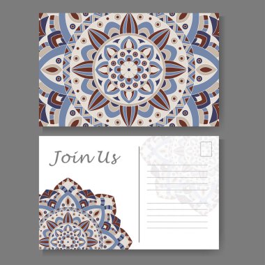 İş, davetiye için şablon. Kartpostal arka plan ile mandala öğesi. Dekoratif süs tasarım