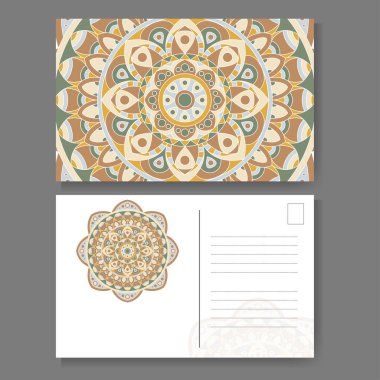 Kartpostal tasarım vintage dekoratif unsur ile. Greering kartı için şablon. Mandala vektör çizim