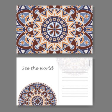 İş, davetiye için şablon. Kartpostal arka plan ile mandala öğesi. Dekoratif süs tasarım