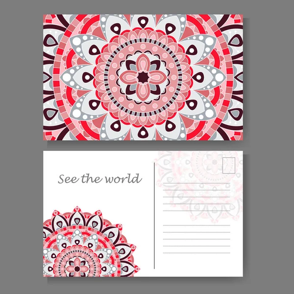 Briefkaart design met vintage decoratief element. Sjabloon voor greering kaart. Mandala vectorillustratie — Stockvector