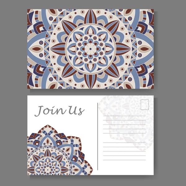 Template for business, invitation card. Postcard background with mandala element. Decorative ornamental design — Stock Vector