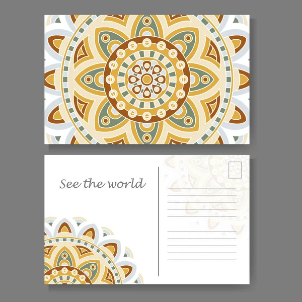 Sjabloon voor het bedrijfsleven, uitnodigingskaart. De achtergrond van de briefkaart met mandala element. Decoratieve decoratieve ontwerp — Stockvector