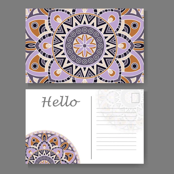 Template for business, invitation card. Postcard background with mandala element. Decorative ornamental design — Stock Vector