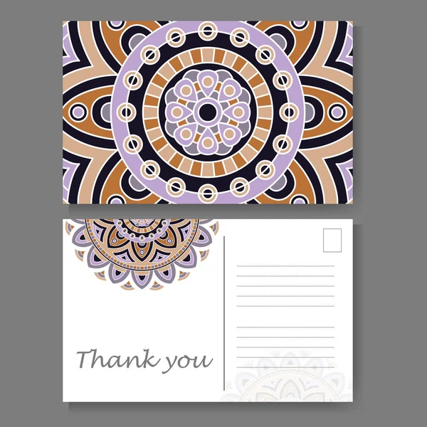 Design de mandala vintage para cartão postal. Ilustração vetorial. Design para cartão de saudação com ornamento decorativo — Vetor de Stock