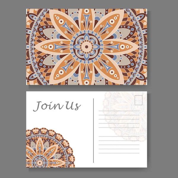 Sjabloon voor het bedrijfsleven, uitnodigingskaart. De achtergrond van de briefkaart met mandala element. Decoratieve decoratieve ontwerp — Stockvector