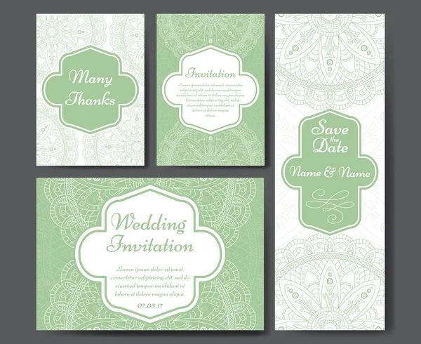 组的婚礼请柬。婚礼卡片模板与个别概念。设计的邀请，感谢您的卡片，保存日期卡. — 图库矢量图片