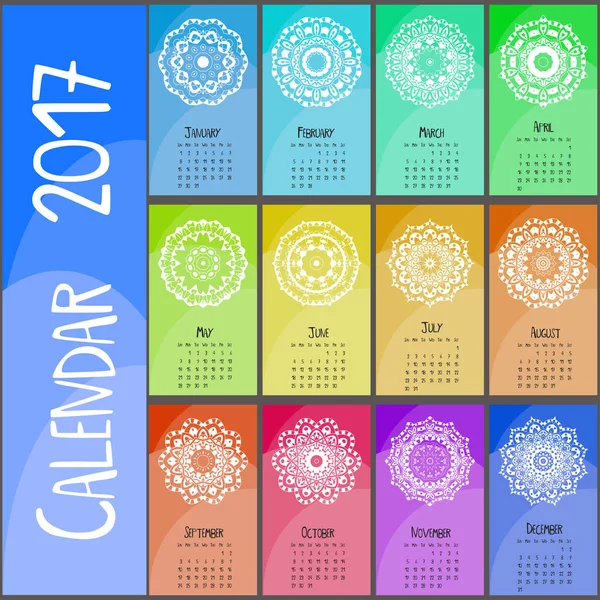 Dekorativer Vintage-Kalender 2017. Orientalisches Muster. Vektor Mandala Design kann für Poster, Banner, Karten verwendet werden — Stockvektor