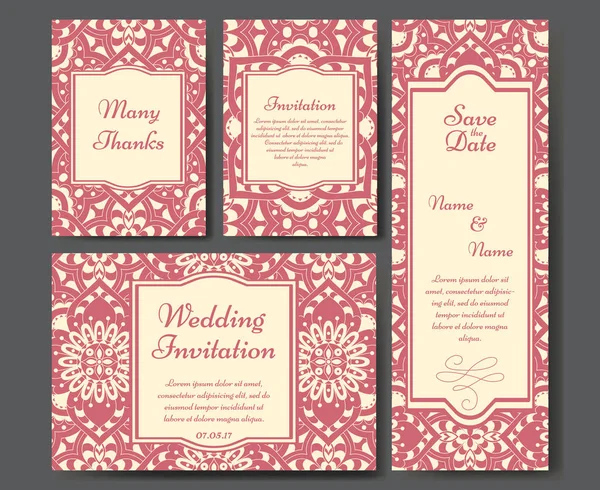 组的婚礼请柬。婚礼卡片模板与个别概念。设计的邀请，感谢您的卡片，保存日期卡. — 图库矢量图片