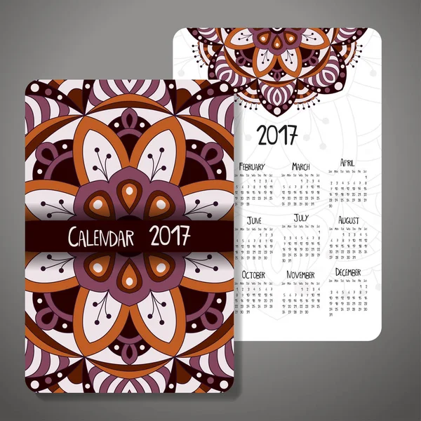 Dekorativer Vintage-Kalender 2017. Orientalisches Muster. Vektor Mandala Design kann für Poster, Banner, Karten verwendet werden — Stockvektor