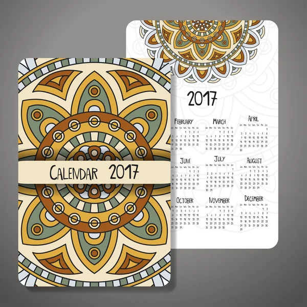 Calendario vintage decorativo 2017. Patrón oriental. El diseño del mandala del vector se puede utilizar para el cartel, la bandera, la tarjeta — Archivo Imágenes Vectoriales