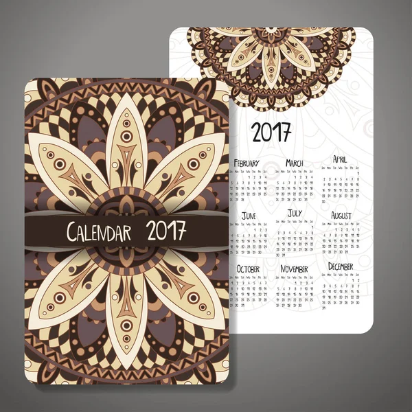 Calendário vintage decorativo 2017. Padrão oriental. Design de mandala vetorial pode ser usado para cartaz, banner, cartão — Vetor de Stock