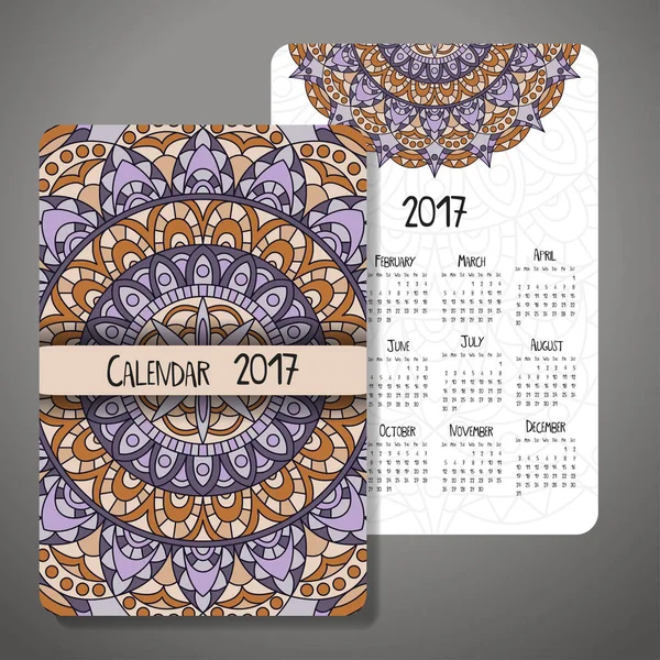 Calendário vintage decorativo 2017. Padrão oriental. Design de mandala vetorial pode ser usado para cartaz, banner, cartão — Vetor de Stock