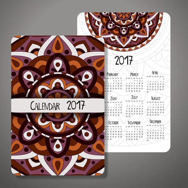 Calendário vetorial 2017 com elementos decoraive. Projeto de mandala vetorial. Modelo pode ser usado para web e design de impressão . — Vetor de Stock