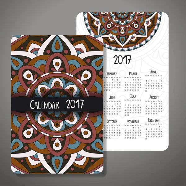 Calendário vetorial 2017 com elementos decoraive. Projeto de mandala vetorial. Modelo pode ser usado para web e design de impressão . — Vetor de Stock