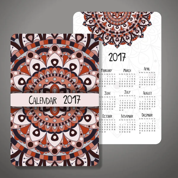Vektorkalender 2017 mit dekorativen Elementen. Vektor Mandala Design. Vorlage kann für Web- und Printdesign verwendet werden. — Stockvektor
