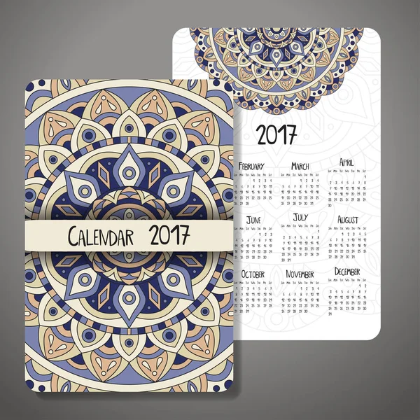 Διακοσμητικά vintage ημερολόγιο του 2017. Ανατολίτικο μοτίβο. Διάνυσμα μάνταλα σχεδιασμός μπορεί να χρησιμοποιηθεί για αφίσας, πανό, κάρτα — Διανυσματικό Αρχείο