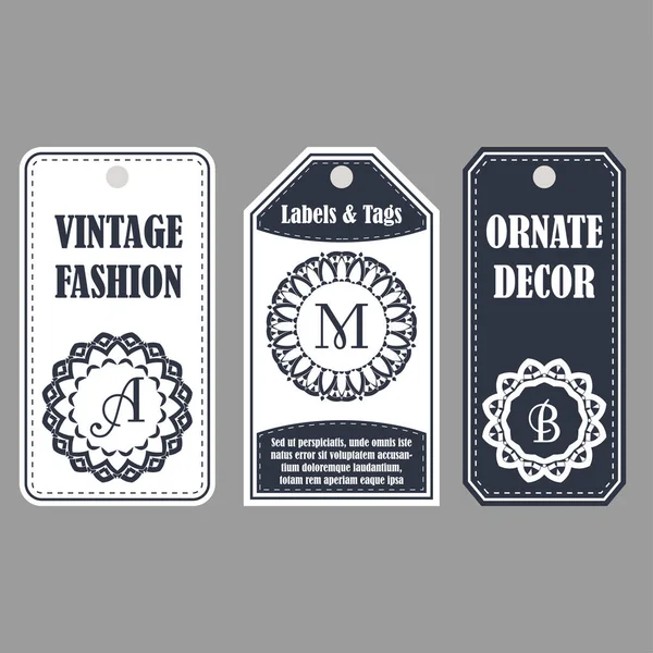 Vintage σετ διακοσμητικών ετικέτες. Διακόσμηση Ανατολής με μονογράμματα. Πρότυπο ετικετών για κάρτες. — Διανυσματικό Αρχείο