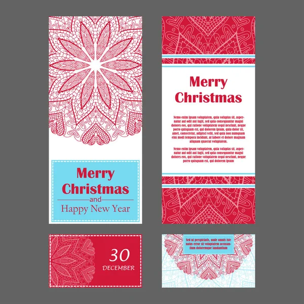 Weihnachtseinladungskarten für Ihr Design. Retro handgezeichnete Karte mit Mandala. Vintage Hintergrund mit Platz für Text. kann für Einladungen, Banner, andere Karten verwendet werden. — Stockvektor