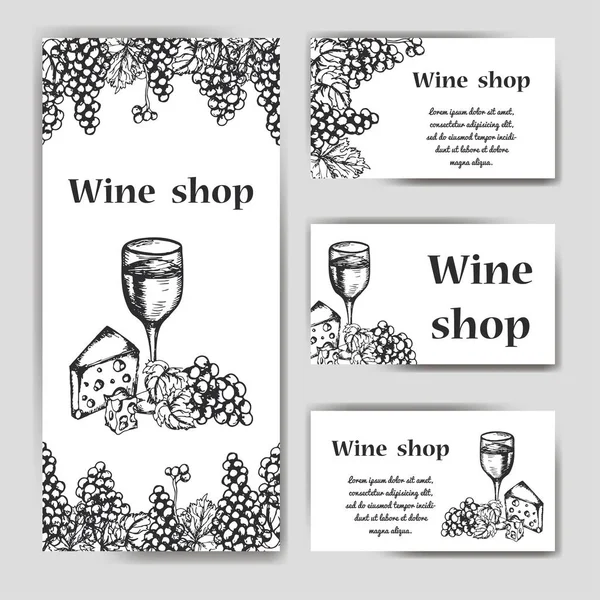 矢量横幅集葡萄酒的公司。餐厅的主题。葡萄酒的菜单模板。手工绘制的设计海报或卡 — 图库矢量图片