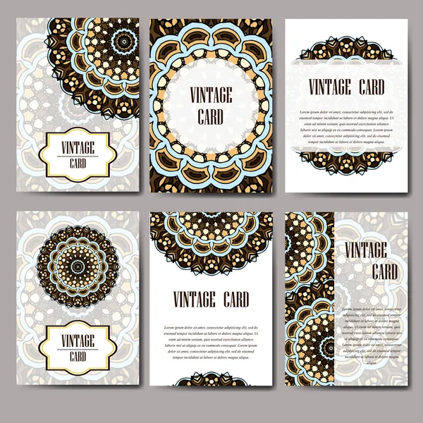 Retro card with mandala. Vintage background with place for text. Graphic template for your design. decorative ornament. — Stock Vector