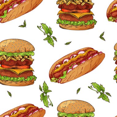 Fast food desen. El retro şekil çizin. Vintage tasarım.