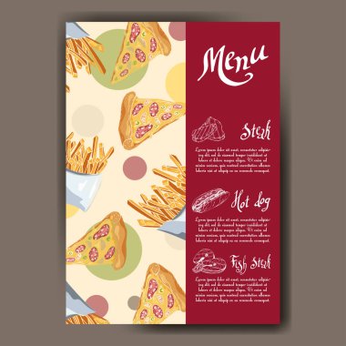 Cafe menü el ile tasarım çizilmiş. Fast food Restoran Menü şablonu. Küme için kurumsal kimlik kartları. Vektör çizim