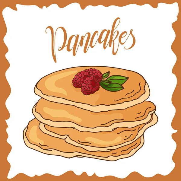 Pancakes vector illustration. Bakery design. Beautiful card with decorative typography element. — Stock Vector