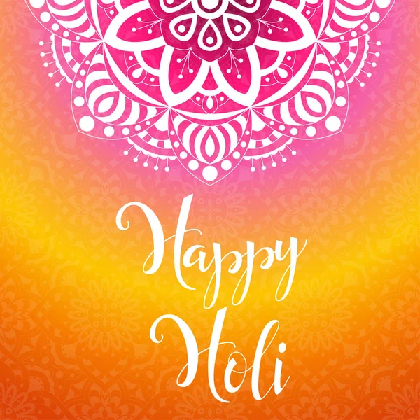 Kleurrijke vector achtergrond. Gelukkig Holi Lentefeest. Poster met mandala voor Indiase vakantie. — Stockvector