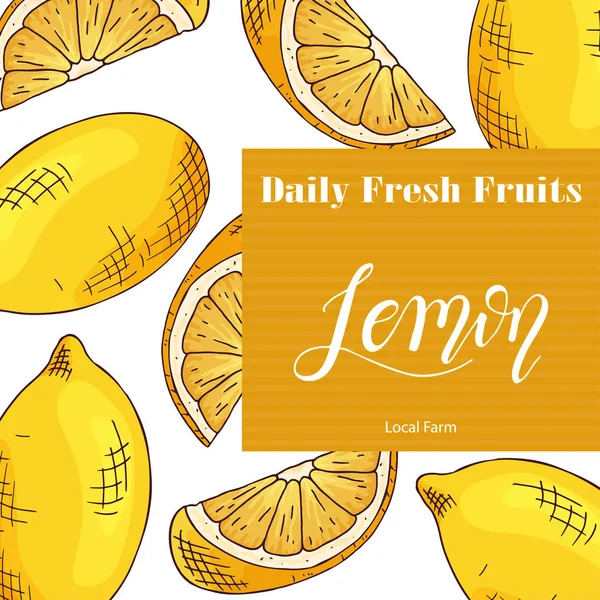 Food design with fruit. Hand drawn sketch of lemon. Organic fresh product for card or poster design for cafe, market. Colorful vector illustration