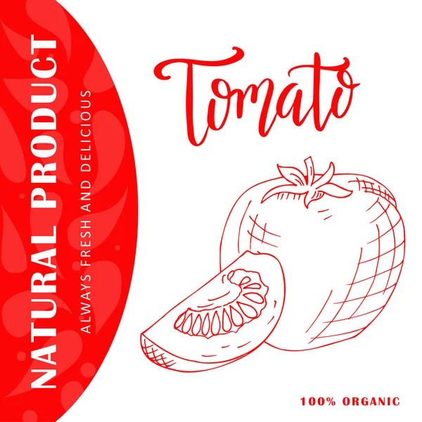 Ilustración vegetariana dibujada a mano. Elemento isotálico de tomate. Boceto vectorial para tarjeta o póster . — Vector de stock