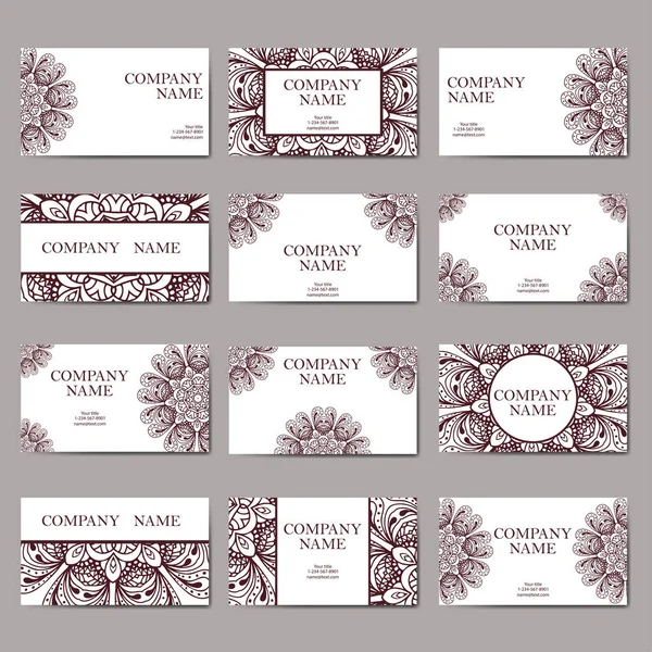 Set of business cards. Vintage pattern in retro style with mandala. Hand drawn Islam, Arabic, Indian, lace pattern. — Stock Vector