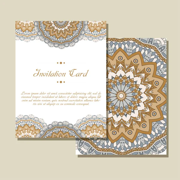 Retro card with mandala. Vintage background with place for text. Graphic template for your design. decorative ornament — Stock Vector