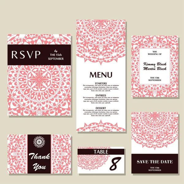 Шаблон приглашения на свадьбу с индивидуальной концепцией. Дизайн приглашения, карточка благодарности, сохранение карточки даты — стоковый вектор