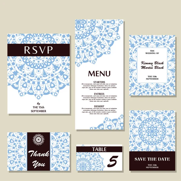 Hochzeitseinladungsvorlage mit individuellem Konzept. Design für Einladung, Dankeschön-Karte, speichern Sie die Datumskarte — Stockvektor