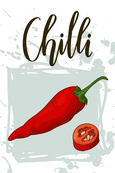 Plantaardige voedsel banner. Spaanse peper schets. Biologisch voedsel poster. Vectorillustratie — Stockvector