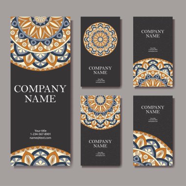 Vektör şablonu kartvizit. Geometrik arka plan. Kart veya davet koleksiyonu. Islam, Hint, Osmanlı motifleri
