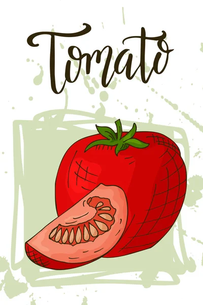 Ручная рисованная вегетарианская иллюстрация. Изотированный томатный элемент. Векторный эскиз для открытки или плаката . — стоковый вектор
