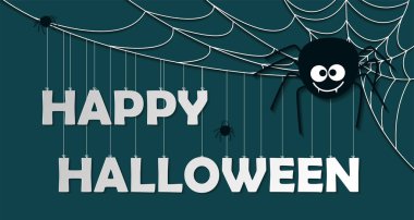 Kağıt Sanat. Mutlu Cadılar Bayramı kartı. Stil illüstrasyon vektör kesmek