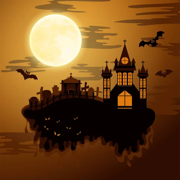 Buon Halloween stile carta tagliata. Concetto di cimitero. Illustrazione vettoriale — Vettoriale Stock