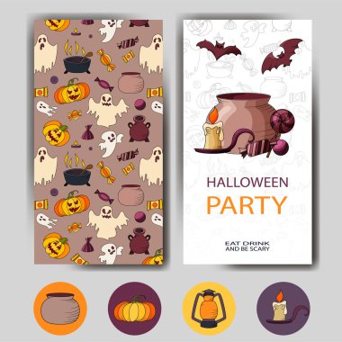 Vektör mutlu Cadılar Bayramı kartı. Tatil poster için tasarım. Parti Davetiyesi şablonu