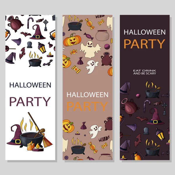 Vector feliz cartão de Halloween. Design para cartaz de férias. Modelo de convite de festa — Vetor de Stock