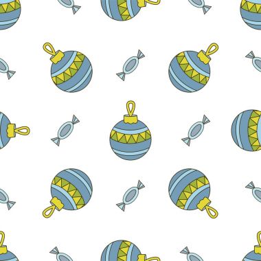 Noel seamless modeli. Elle çizilmiş doodle kış elemanları ile arka plan. Vektör çizim