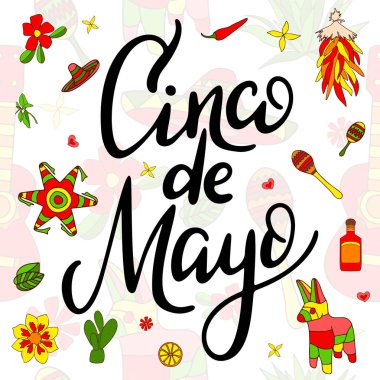 Geleneksel Meksika ifade. Elle çizilmiş tasarım yazı. Vektör parlak tipografik çizim.