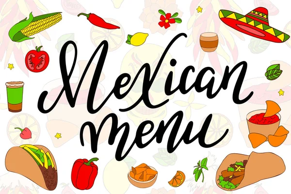 Tarjeta mexicana con letras brillantes. Texto de caligrafía moderna con elementos decorativos. Ilustración vectorial . — Archivo Imágenes Vectoriales