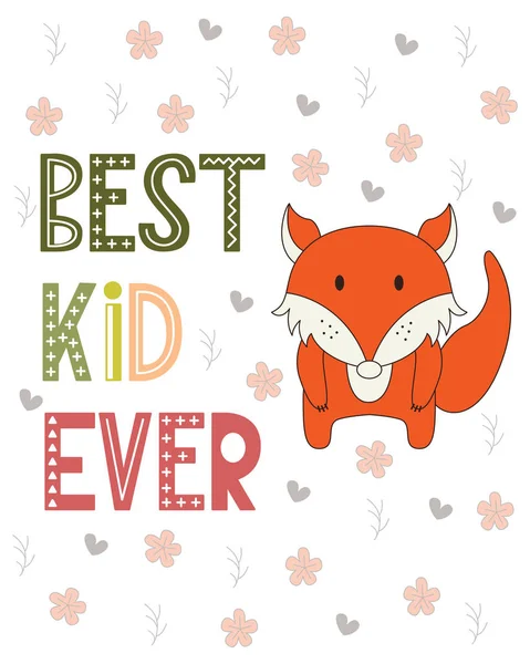 Poster İskandinav tarzı ile sevimli hayvanlar. Yazı ile vektör kartı. Senin çocuğun için benzersiz el hrawn kreş tasarımı