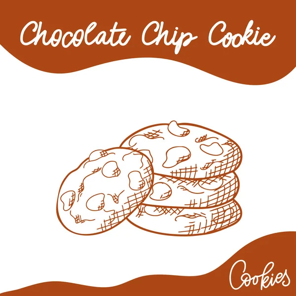 Graphic cookie silhouette drawing. Sketch style on white background. Homemade baked. Vector illustration — 스톡 벡터