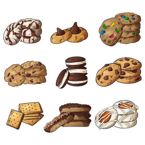 Set of different cookies on isolated white background. Traditional pastry. Vector illustration — 스톡 벡터