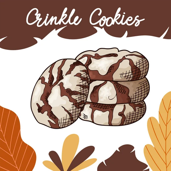 Cookie dessiné à la main en couleur sur fond blanc. Des biscuits froissés. Délicieux design alimentaire. Illustration vectorielle — Image vectorielle