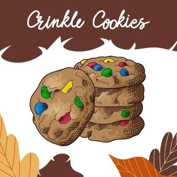 Handgezeichnetes Cookie in Farbe auf weißem Hintergrund. Falten-Kekse. leckeres Essen Design. Vektorillustration — Stockvektor