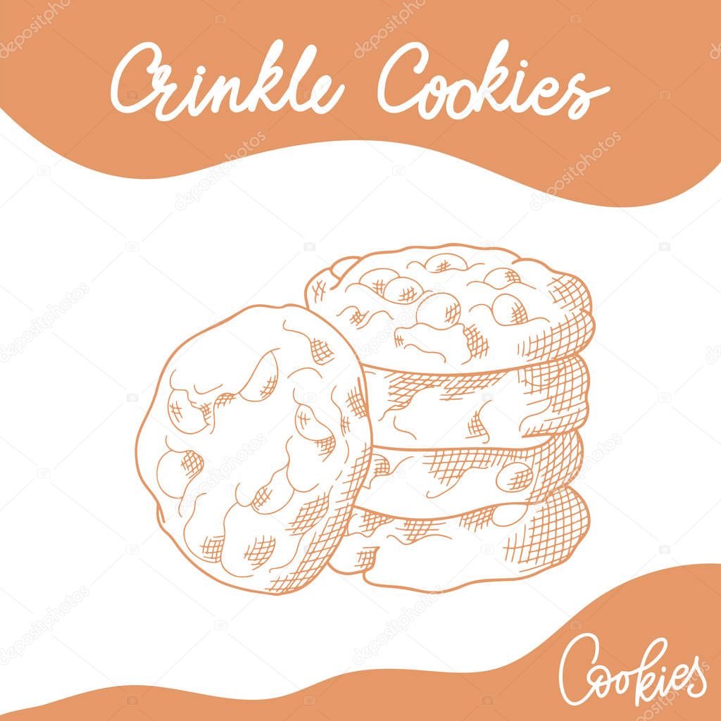 Graphic cookie silhouette drawing. Sketch style on white background. Homemade baked. Vector illustration